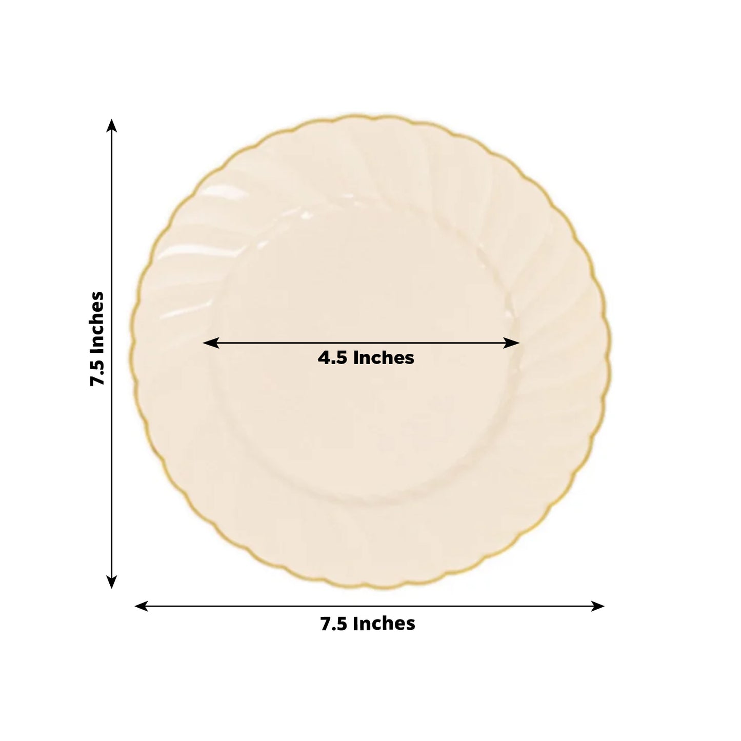 Ivory and gold disposable dessert appetizer plates, round, 10 pack.
