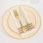 Ivory and gold disposable dessert appetizer plates with cutlery.