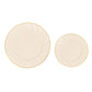 Ivory plates with gold flair rim, perfect for desserts and appetizers.