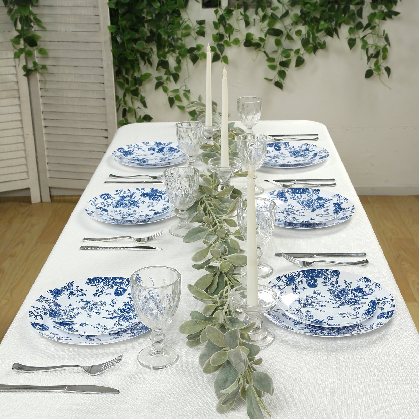 French Toile Plastic Dinner Plates 10pk Blue | TCFLinen