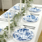 10-Pack French Toile Plastic Salad Plates – Blue & White Floral, 7" Round Disposable Dessert Plates