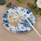 10-Pack French Toile Plastic Salad Plates – Blue & White Floral, 7" Round Disposable Dessert Plates