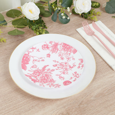 Pink French Toile Plastic Salad Plates – 10 Pack
