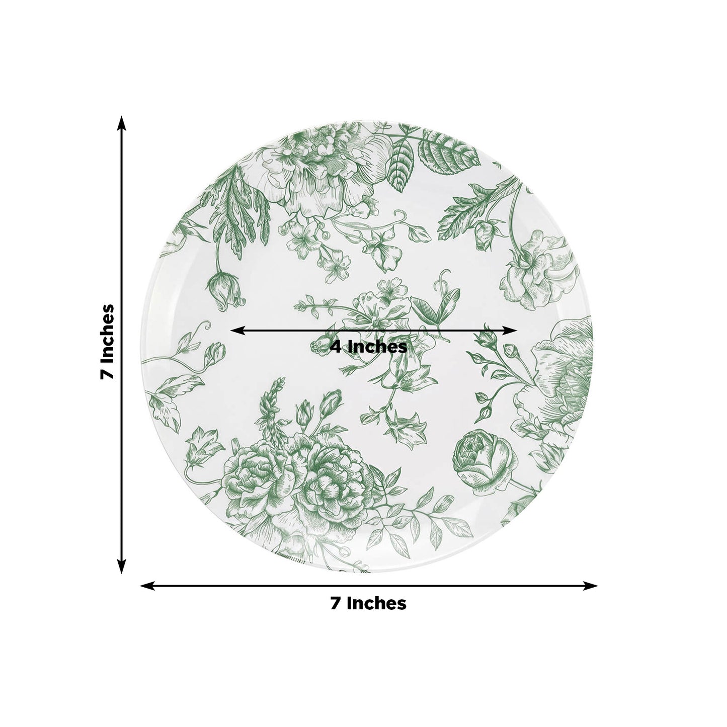 10-Pack French Toile Plastic Salad Plates – Sage Green & White Floral, 7" Round Disposable Dessert P