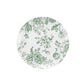 Sage green and white floral disposable salad plate, 7" round. #whtbkgd