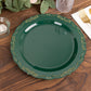10 Pack | 10" Hunter Emerald Green With Gold Vintage Rim Disposable Dinner Plates With Embossed Scalloped Edges, Plastic Party Plates