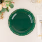 10 Pack | 10" Hunter Emerald Green With Gold Vintage Rim Disposable Dinner Plates With Embossed Scalloped Edges, Plastic Party Plates