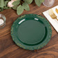 10 Pack | 10" Hunter Emerald Green With Gold Vintage Rim Disposable Dinner Plates With Embossed Scalloped Edges, Plastic Party Plates
