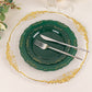 10 Pack | 10" Hunter Emerald Green With Gold Vintage Rim Disposable Dinner Plates With Embossed Scalloped Edges, Plastic Party Plates