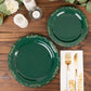 10 Pack | 10" Hunter Emerald Green With Gold Vintage Rim Disposable Dinner Plates With Embossed Scalloped Edges, Plastic Party Plates