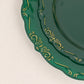 10 Pack | 10" Hunter Emerald Green With Gold Vintage Rim Disposable Dinner Plates With Embossed Scalloped Edges, Plastic Party Plates