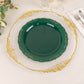 10 Pack | 10" Hunter Emerald Green With Gold Vintage Rim Disposable Dinner Plates With Embossed Scalloped Edges, Plastic Party Plates