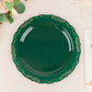 10 Pack | 10" Hunter Emerald Green With Gold Vintage Rim Disposable Dinner Plates With Embossed Scalloped Edges, Plastic Party Plates