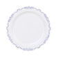 10 Pack White Blue Vintage Rim Disposable Party Plates Embossed Scalloped Edges, 10" Round Hard Plastic Dinner Plates