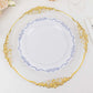10 Pack White Blue Vintage Rim Disposable Party Plates Embossed Scalloped Edges, 10" Round Hard Plastic Dinner Plates