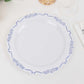 10 Pack White Blue Vintage Rim Disposable Party Plates Embossed Scalloped Edges, 10" Round Hard Plastic Dinner Plates
