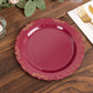 10 Pack | 7" Burgundy With Gold Vintage Rim Disposable Salad Plates With Embossed Scalloped Edges, Hard Plastic Dessert Plates