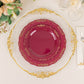 10 Pack | 7" Burgundy With Gold Vintage Rim Disposable Salad Plates With Embossed Scalloped Edges, Hard Plastic Dessert Plates