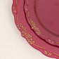 10 Pack | 7" Burgundy With Gold Vintage Rim Disposable Salad Plates With Embossed Scalloped Edges, Hard Plastic Dessert Plates