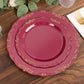 10 Pack | 7" Burgundy With Gold Vintage Rim Disposable Salad Plates With Embossed Scalloped Edges, Hard Plastic Dessert Plates