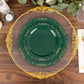 10 Pack | 7" Hunter Emerald Green With Gold Vintage Rim Disposable Salad Plates With Embossed Scalloped Edges, Hard Plastic Dessert Plates