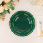 10 Pack | 7" Hunter Emerald Green With Gold Vintage Rim Disposable Salad Plates With Embossed Scalloped Edges, Hard Plastic Dessert Plates