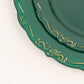 10 Pack | 7" Hunter Emerald Green With Gold Vintage Rim Disposable Salad Plates With Embossed Scalloped Edges, Hard Plastic Dessert Plates