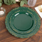 10 Pack | 7" Hunter Emerald Green With Gold Vintage Rim Disposable Salad Plates With Embossed Scalloped Edges, Hard Plastic Dessert Plates