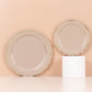 10 Pack | 7" Taupe With Gold Vintage Rim Disposable Salad Plates With Embossed Scalloped Edges, Hard Plastic Dessert Plates
