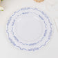 10 Pack White Blue Vintage Rim Disposable Salad Plates Embossed Scalloped Edges, 7" Round Hard Plastic Appetizer Dessert Plates