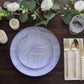 10 Pack White Blue Wave Brush Stroked Disposable Salad Plates, Round Plastic Appetizer Dessert Plates - 7"