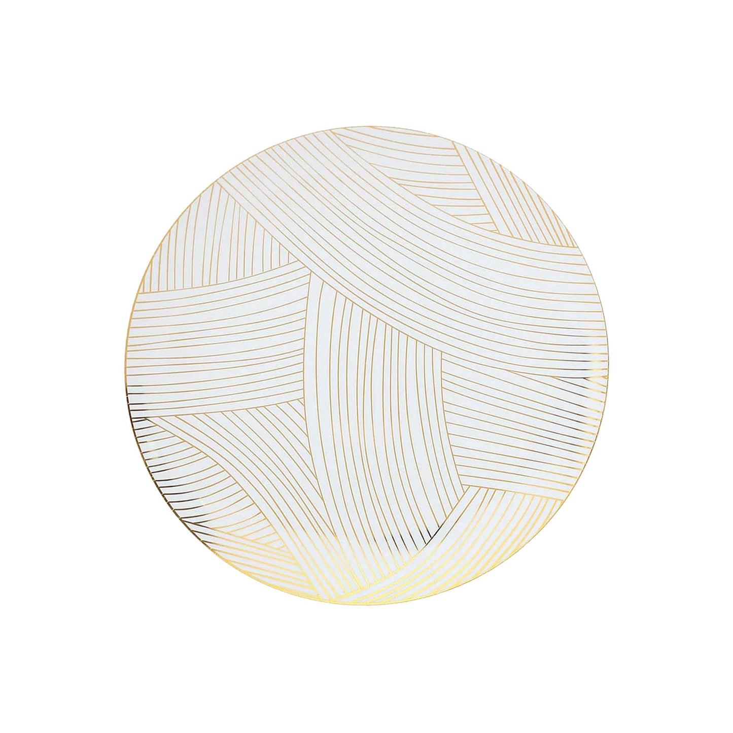 10 Pack | 7" White / Gold Wave Brush Stroked Disposable Salad Plates, Plastic Appetizer Dessert Party Plates