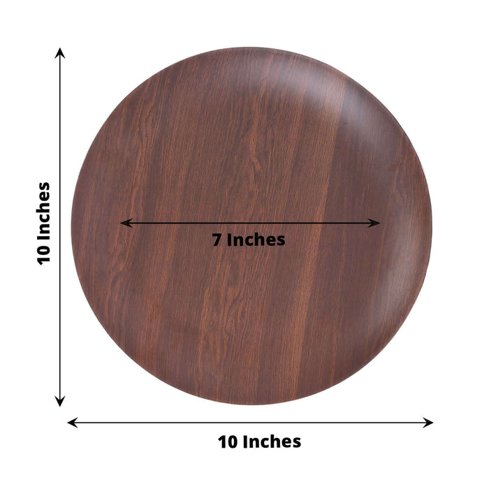 Rustic brown 10" shatterproof melamine dinner plate, round farmhouse style.