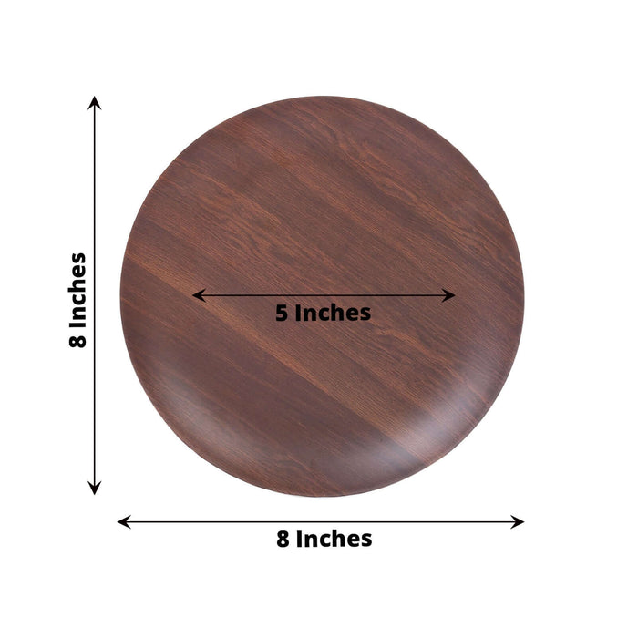Rustic brown 8" round shatterproof melamine salad plate, farmhouse style.