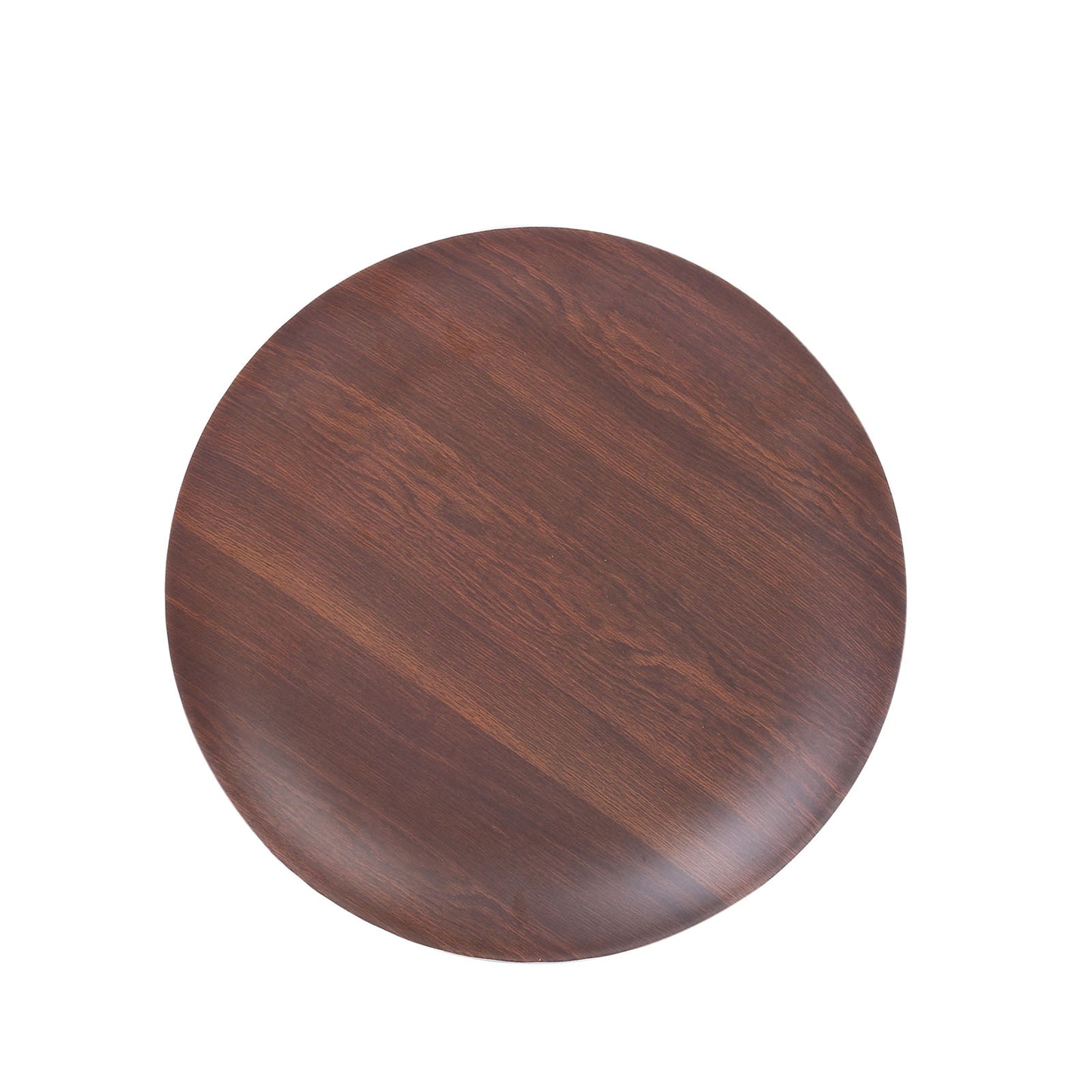 Rustic brown melamine salad plate, round, shatterproof, farmhouse style.