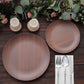 Rustic brown 8" round shatterproof melamine salad plates, perfect for farmhouse style dining.