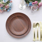 Rustic brown shatterproof melamine salad plates in a farmhouse style setting.