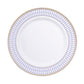 10 Pack White Renaissance Disposable Dinner Plates With Gold Navy Blue Chord Rim, Plastic Party Plates - 10"