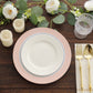 10 Pack White Disposable Party Plates With Blush Rose Gold Spiral Rim, 10" Round Plastic Dinner Plates