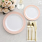 10 Pack White Disposable Party Plates With Blush Rose Gold Spiral Rim, 10" Round Plastic Dinner Plates