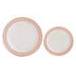 10 Pack White Disposable Party Plates With Blush Rose Gold Spiral Rim, 10" Round Plastic Dinner Plates
