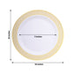 10 Pack White Disposable Party Plates With Beige Gold Spiral Rim, 10" Round Plastic Dinner Plates