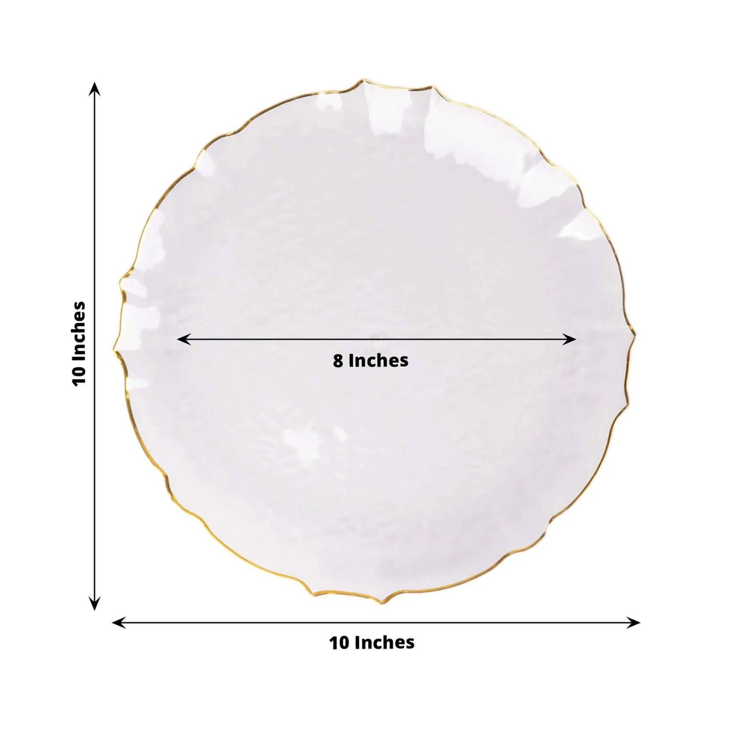 10 Pack 10" Clear Sunflower Disposable Dinner Plates with Gold Scalloped Rim, Round Plastic Party Plates