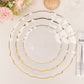 10 Pack 10" Clear Sunflower Disposable Dinner Plates with Gold Scalloped Rim, Round Plastic Party Plates