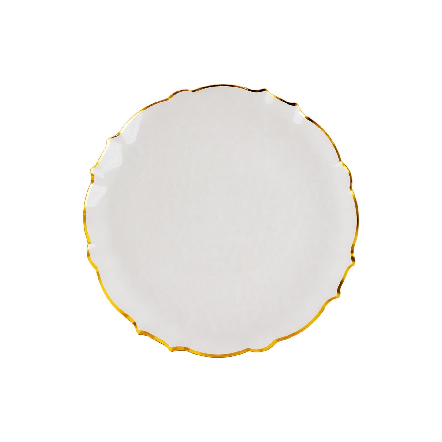 10 Pack 10" Clear Sunflower Disposable Dinner Plates with Gold Scalloped Rim, Round Plastic Party Plates