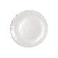 10-Pack Plastic 7" Round Dessert Appetizer Plates in Pearl White Sunflower with Silver Scalloped Rim - Disposable Salad Plates for Classy Events & Banquets