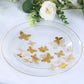 Clear gold butterfly plastic party plate with gold rim, round and disposable.