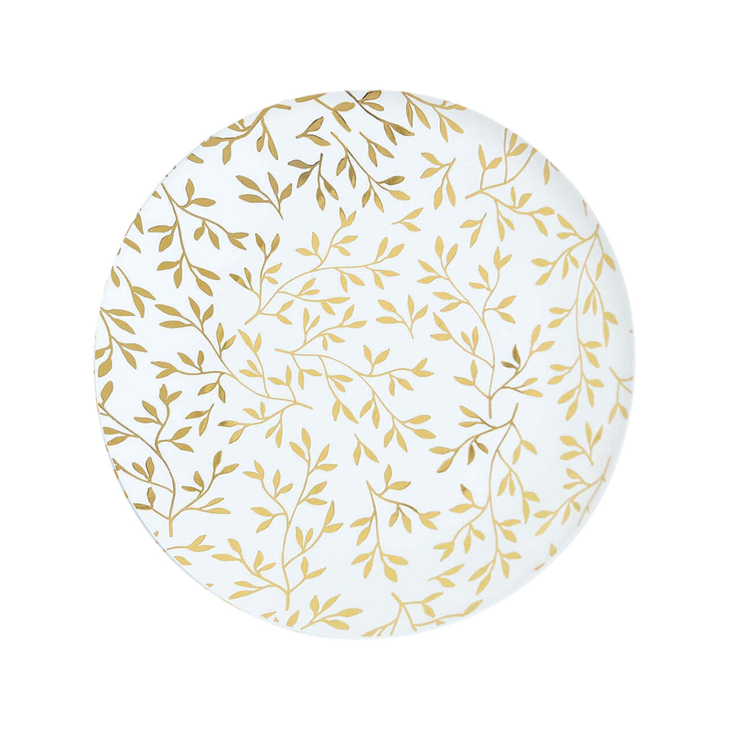 10 Pack White Round Plastic Dessert Plates with Gold Leaf Design, 8" Heavy Duty Disposable Salad Party Plates