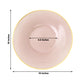 Blush pink round plastic dinner plate with gold rim and diamond-cut pattern.