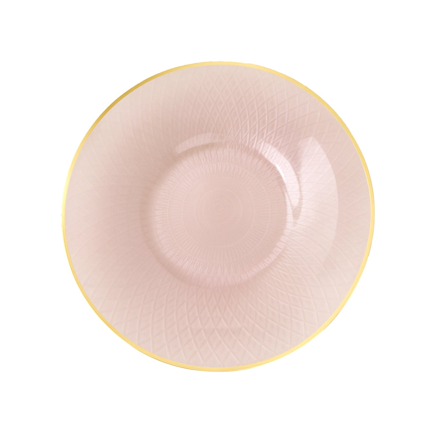 20-Pack Round Pearl Blush Plastic Dinner Plates – 10" Radial Diamond-Cut Pattern Gold Rim Party Plates, Durable Disposable Tableware